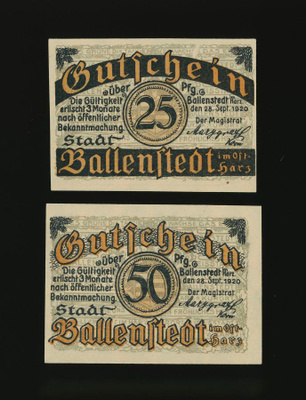 Saksa 25, 50 Pfennig, Ballenstedt 1920