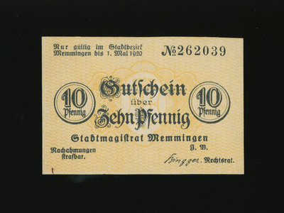 Saksa Notgeld 10 Pfennig, Memmingen