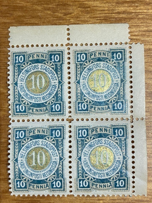HELSINGIN KAUPUNGIN POSTIMERKKI 10PENNIÄ 1890 NELIÖ**