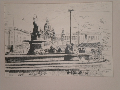 TAULU - E. Nokelainen - Helsingin Kauppatori -76  Vedos 1/50