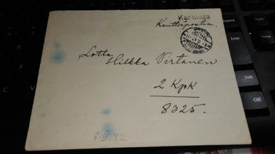 Orimattila pp Karkkula Kenttäpostikuorella 1942 26/5