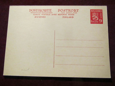 9 mk +9 mk  punainen. CP  Malli-30 Ehiökortti