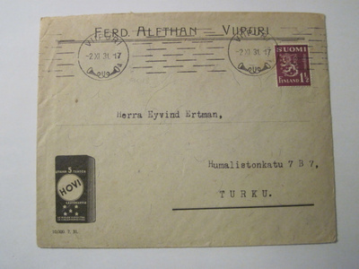 VANHA Firmakuori Ferd Alfthan Viipuri 1931 Kuvallinen