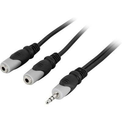 Deltaco 3.5mm uros - 2x3.5mm naaras Y-kaapeli, 1m, musta
