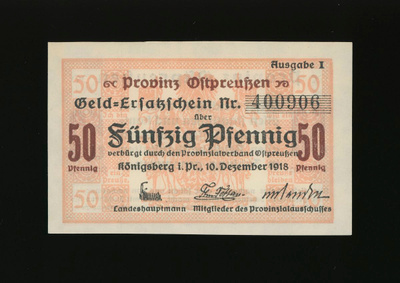 Saksa Notgeld 50 Pfennig, Könisberg 10.12.1918, 1. painos