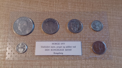 5 öre-5 kroner 1977 Norjan rahasarja. UNC