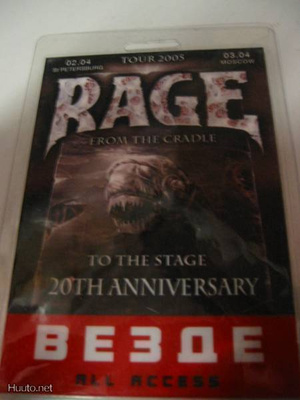 Rage-Venäjän kiertue '05 backstage-passi, laminoitu .