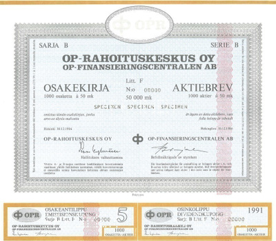 OKK 1986 OP-Rahoituskeskus Oy (OPR) spec, Helsinki pörssi