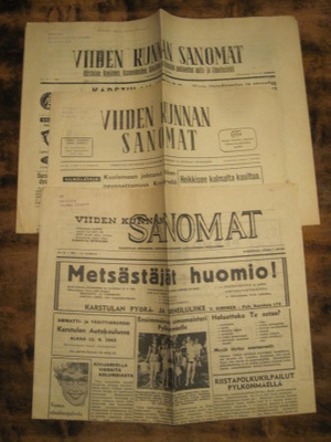 Sanomalehti: Viiden Kunnan Sanomat  3 kpl