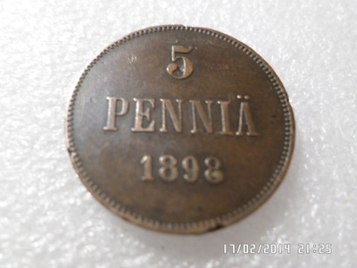 5 penniä 1898 Kulkematon Patinoitunut .