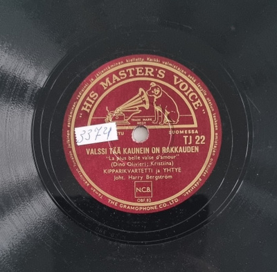 Savikiekko 1953 - Kipparikvartetti  His Master's Voice TJ 22