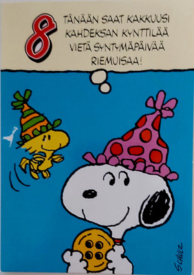 "Snooby ja Kaustinen"-KULKEMATON ONNITTELUKORTTI 8 v:lle
