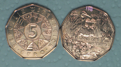 2013 ITÄVALTA 5euro juhlaraha Land Des Wassers