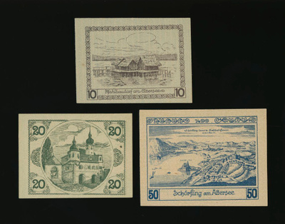 Itävalta Notgeld 10, 20, 50 Heller, Schörfling 1920