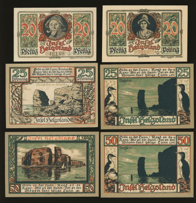 Saksa Notgeld 2x20, 2x25, 2x50 Pfg, Helgoland 1921