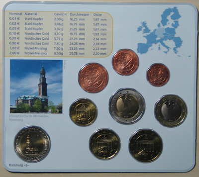 2008 Saksa 1c - 2euro+2euro juhlaraha J Hampuri