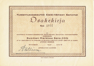 OKK 1928 Etelä-Hämeen Sanomat Oy bla, Riihimäki
