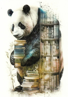 Panda järjestelee kirjoja