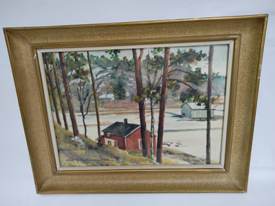 Akvarelli Lepopirtin sauna W. B. Kauhanen