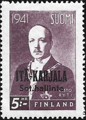 1941 I-K Ryti 5,00 mk ** Pyöristynyt R  LaPe I-K 27 II