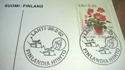 Postikortti Finlandia Hiihto Lahti 1982 erikoisleimalla