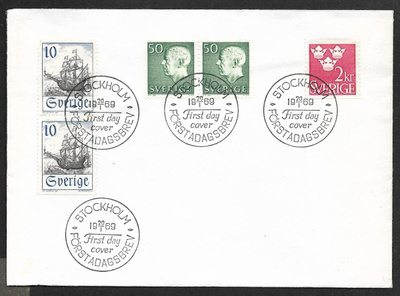 Ruotsi - Gustaf VI FDC 1969 (Fac. 613BB,432,309)