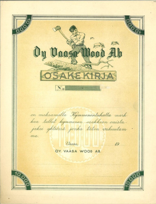 OKK 1941 Vaasa Wood Oy bla, osakekirja