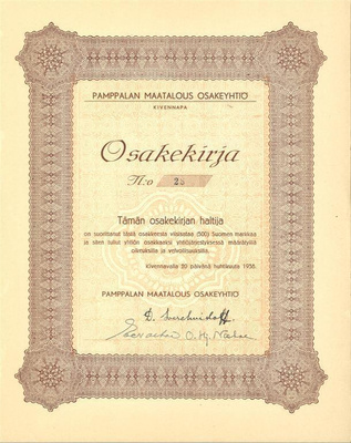 OKK 1938 Pamppalan Maatalous Oy, Kivennapa Karjala osakekirj