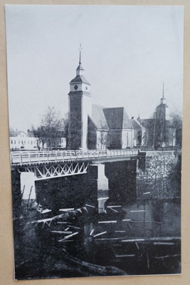Nykarleby / Uusikaarlepyy, kirkko, silta, uittotukkeja, ei p