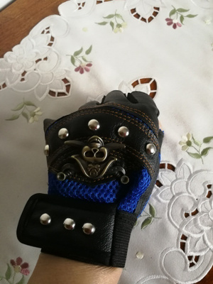 Moottoripyörä  motocross puolihanskat skull sininen