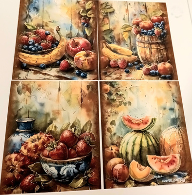 Kuviokartonki HEDELMÄT / 4 kpl -setti / 13 x 15 cm