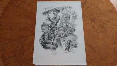 Jatkosota Lotta Kanttiini Sotapiirros Lindeberg 1942