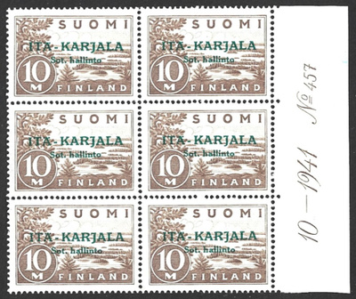 1941 I-K  10 mk Vihreä lisäpainama LaPe 14 NUMEROKUUSILO