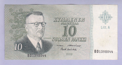 Suomi 10 mk v.1963 Litt. A P-104a (Alenius-Koivikko)