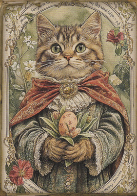 Kissa, tulppaanit ja pääsiäismuna