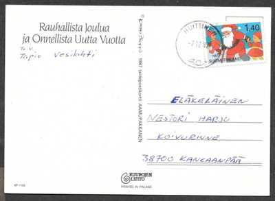Postilähetys - Joulu 1987 (LAPE 1030) Huittinen 7.12.1987