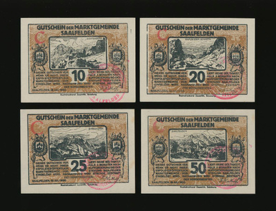 Itävalta Notgeld 10, 20, 25, 50 Heller, Saalfelden 1920
