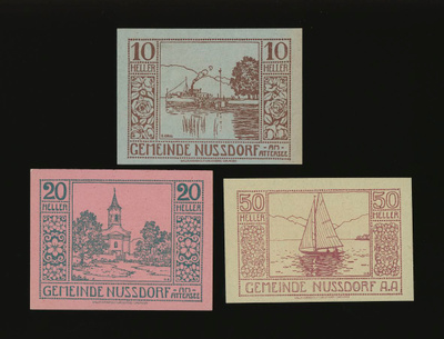Itävalta Notgeld 10, 20, 50 Heller, Nussdorf 1920