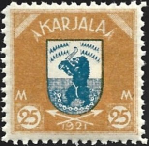 1922 Karjala 25 mk kellanoranssi/sininen ** LaPe K 15 b  B