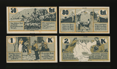 Itävalta Notgeld 50, 80 Heller, 1, 2 Kronen, Linz, 2. painos