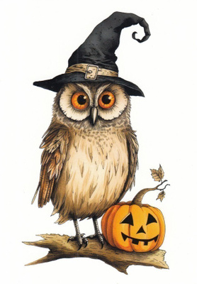 Halloween, pöllö ja kurpitsa