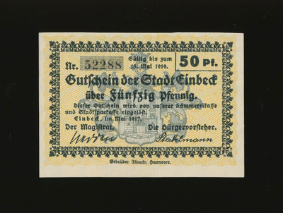 Saksa Notgeld 50 Pfennig, Einbeck 1917
