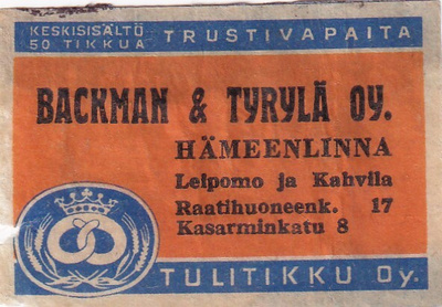 Hämeenlinna. Backman & Tyrylä Oy.   s28