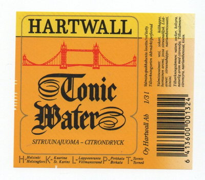 Hartwall TONIC WATER Etiketti.