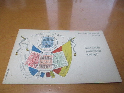 Postimerkkien muistokortti tekstein *