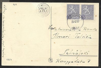 Postilähetys - Numeroleima 5395 + ---23.12.1957