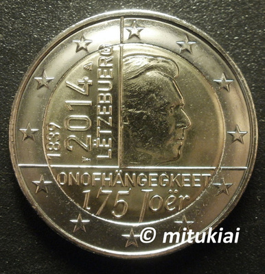 Luxemburg 2 euro 2014 juhlaraha Itsenäisyys 175 vuotta UNC