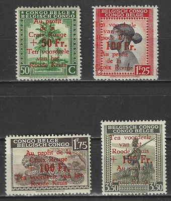 (S0116) BELGIAN CONGO, 1944 (Red Cross. Overprints). MNH**