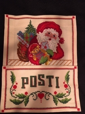 Ristipistoilla tehty  joulukorttitasku