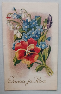 Orvokkeja, lemmikkejä, kieloja, onnittelupk, k. k-k 1957